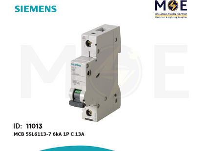 Siemens MCB 5SL6113-7 6kA 1P C 13A | 5SL6113-7 | دجنتور كهرباء مفرد - قاطع كهربائي