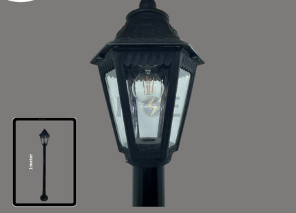 Cuperlight Outdoor Decorative Bollard / Post Hexagonal Lantern Black E27 1mt | M115GS7 BK | فانوس عامود اسود