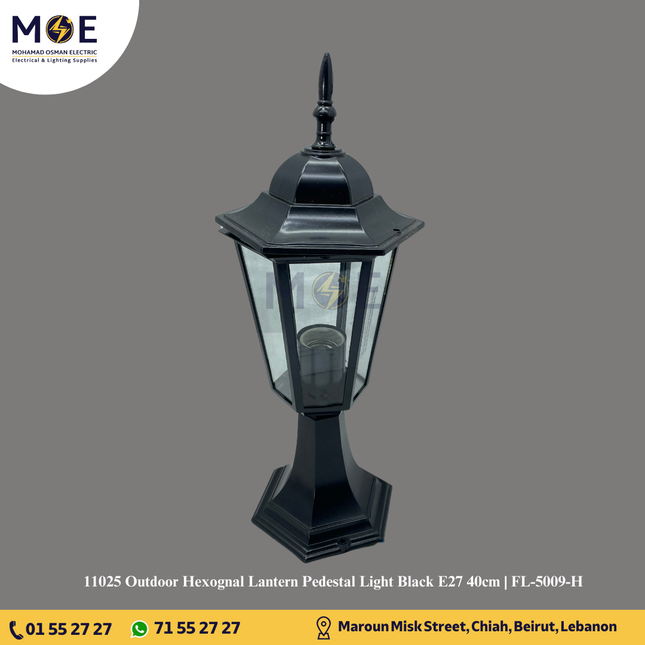 Outdoor Hexognal Lantern Pedestal Light Black E27 40cm | FL-5009-H