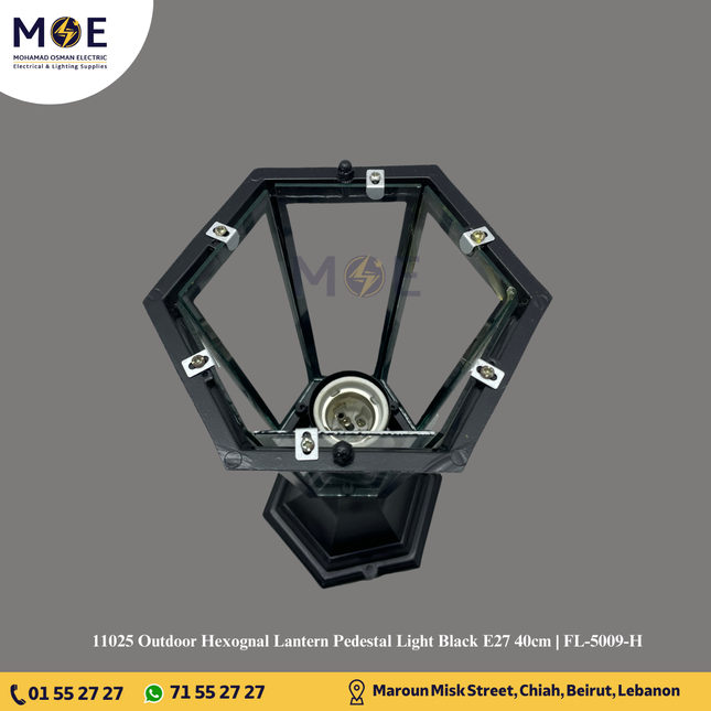 Outdoor Hexognal Lantern Pedestal Light Black E27 40cm | FL-5009-H