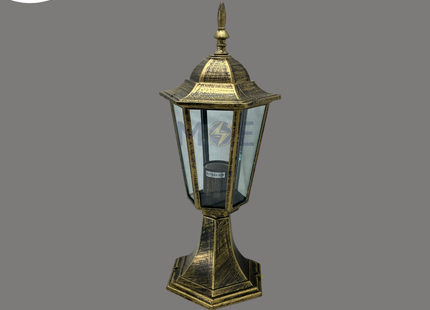 Outdoor Hexognal Lantern Pedestal Light Bronze E27 40cm | AT-4907S | فانوس تصوينة مسدس برونز