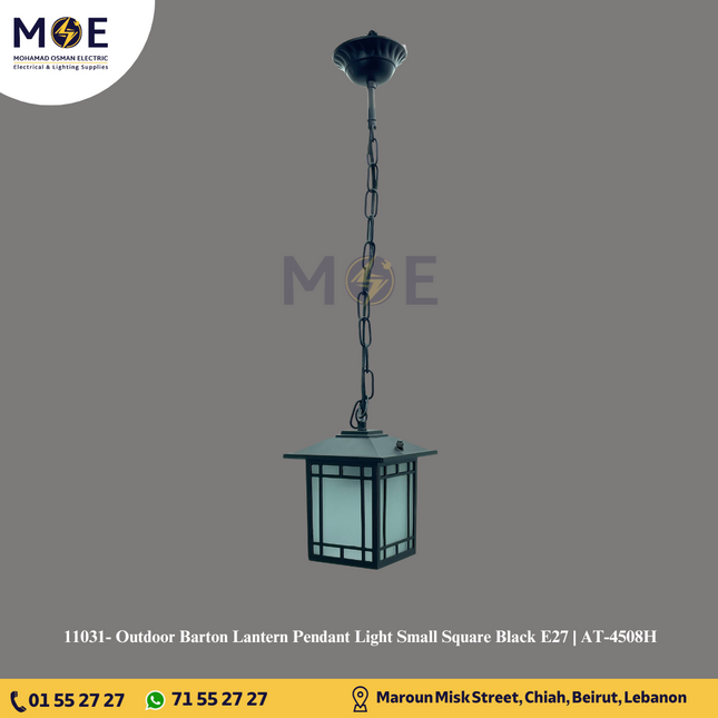 Outdoor Barton Lantern Pendant Light Small Square Black E27 | AT-4508H