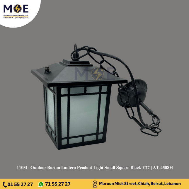 Outdoor Barton Lantern Pendant Light Small Square Black E27 | AT-4508H