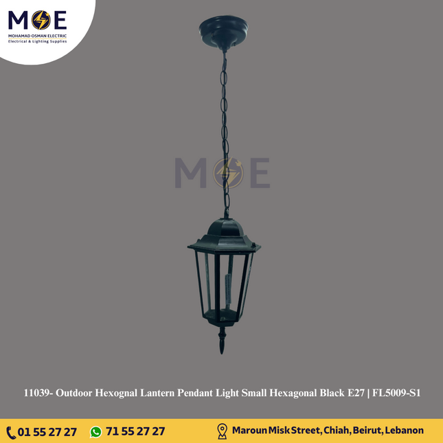 Outdoor Hexognal Lantern Pendant Light Small Hexagonal Black E27 | FL5009-S1