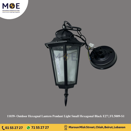 Outdoor Hexognal Lantern Pendant Light Small Hexagonal Black E27 | FL5009-S1 | فانوس تنزيلة مسدس صغير اسود