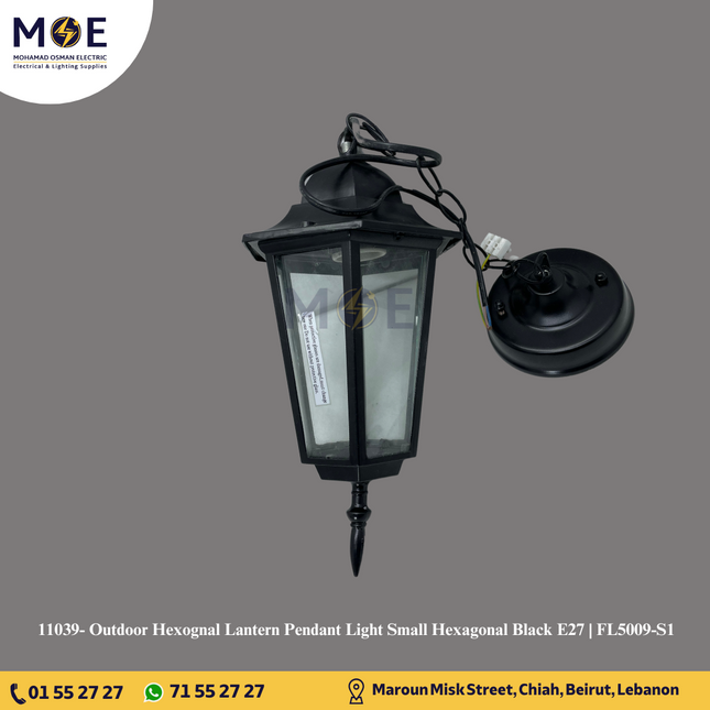 Outdoor Hexognal Lantern Pendant Light Small Hexagonal Black E27 | FL5009-S1