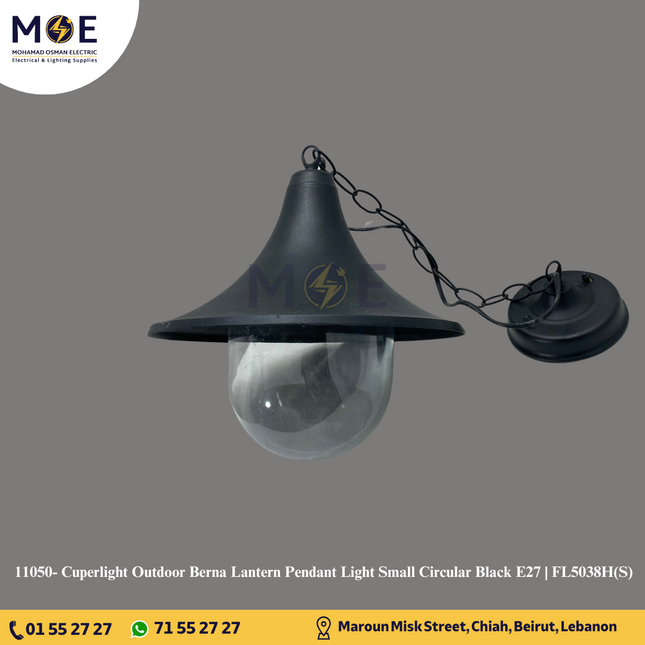 Cuperlight Outdoor Berna Lantern Pendant Light Small Circular Black E27 | FL5038H(S)