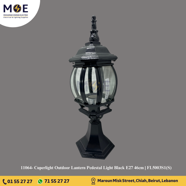 Cuperlight Outdoor Lantern Pedestal Light Black E27 46cm | FL5003S1(S)