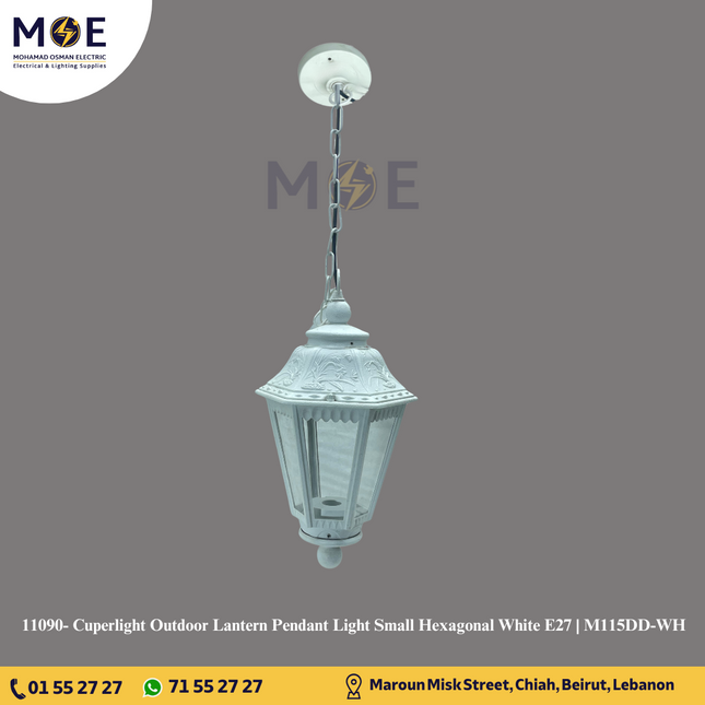 Cuperlight Outdoor Lantern Pendant Light Small Hexagonal White E27 | M115DD-WH