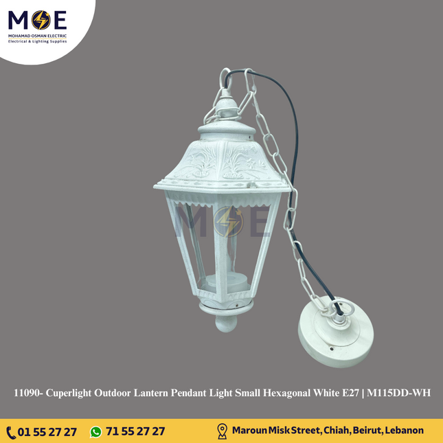 Cuperlight Outdoor Lantern Pendant Light Small Hexagonal White E27 | M115DD-WH