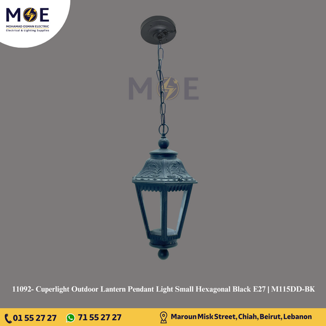 Cuperlight Outdoor Lantern Pendant Light Small Hexagonal Black E27 | M115DD-BK