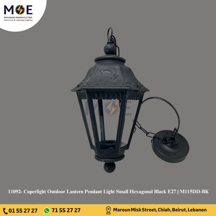 Cuperlight Outdoor Lantern Pendant Light Small Hexagonal Black E27 | M115DD-BK | فانوس تنزيلة عضم اسود