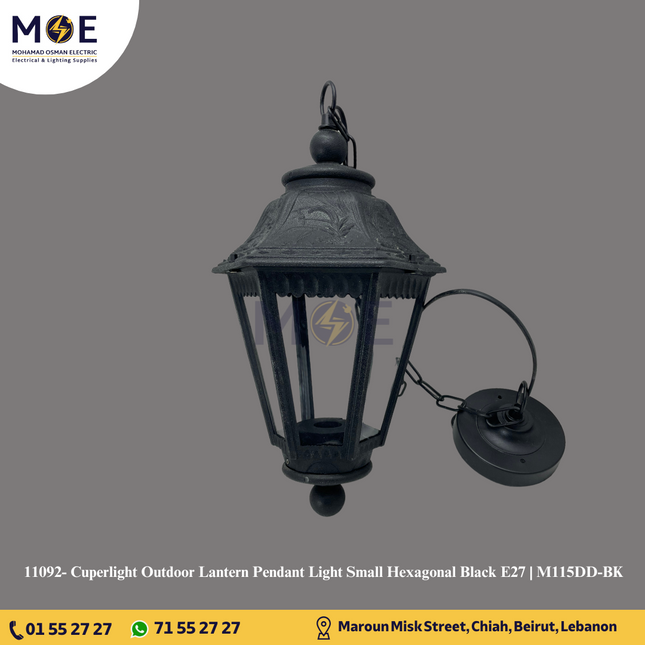 Cuperlight Outdoor Lantern Pendant Light Small Hexagonal Black E27 | M115DD-BK