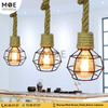 Vintage Iron Cage Hemp Rope Pendant Light E27 | A32 | تنزيلة شبك حبلة اسود