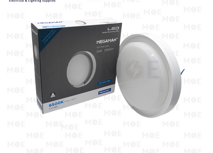 MEGAMAN LED IP65 Waterproof Ceiling Light / Downlight Surface Circular White Daylight 28x6.2cm 2000Lm 24w | ZDL1110-Y | غلوب سقف/ حائط بلافونيه ليد مطري مدور نافر ظاهر ابيض دايلايت