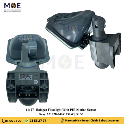 Halogen Floodlight With PIR Motion Sensor Gray AC 220-240V 250W | ST55