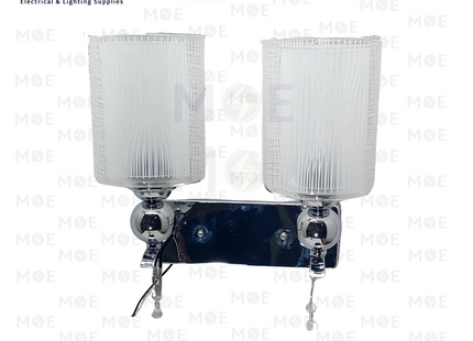 Hadco Tec Double Arm Wall Light Chrome 2xE27 | 5233-2 SN | ابليك حائط زجاج مجوز كروم