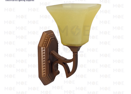 Single Arm Wall Sconce Light Amber E27 | F578 | ابليك حائط فارغ مفرد برونز زجاج عسلي