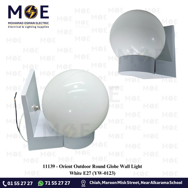 Orient Outdoor Round Globe Wall Light White E27 | YW-0123