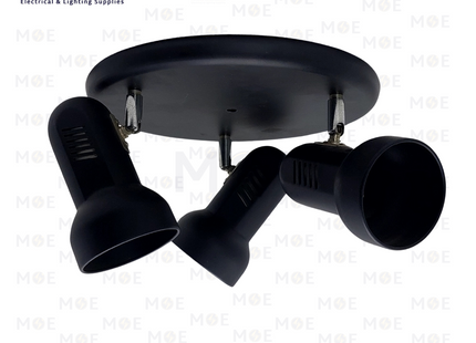 Ceiling Triple Spotlight Plate Black 3xE27 3xR80 28cm | Model: R80A-3R | صينية اسود