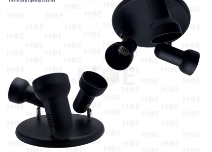 Ceiling Triple Spotlight Plate Black 3xE27 3xR80 28cm | Model: R80A-3R | صينية اسود