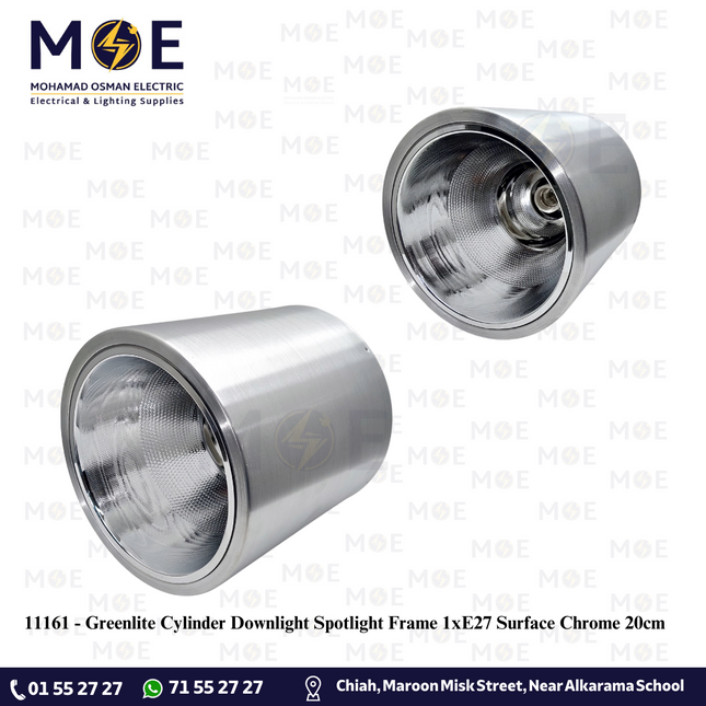 Greenlite Cylinder Downlight Spotlight Frame 1xE27 Surface Chrome 20cm