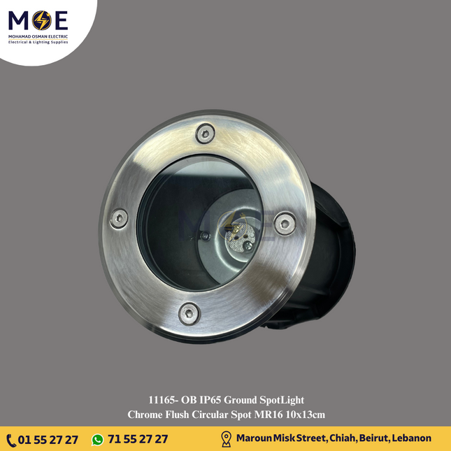 OB IP65 Ground SpotLight Chrome Flush Circular Spot MR16 10x13cm