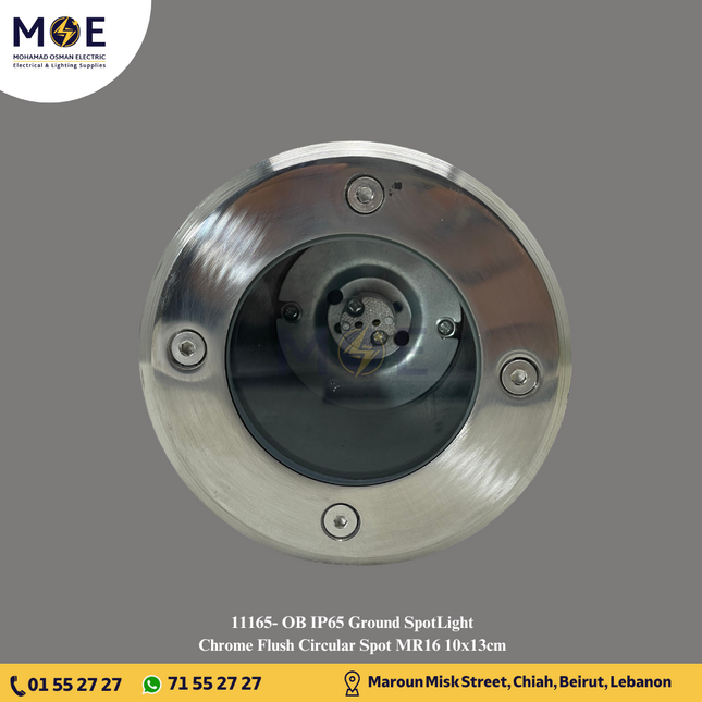 OB IP65 Ground SpotLight Chrome Flush Circular Spot MR16 10x13cm