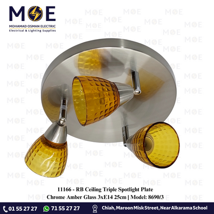 RB Ceiling Triple Spotlight Plate Chrome Amber Glass 3xE14 25cm | Model: 8690/3