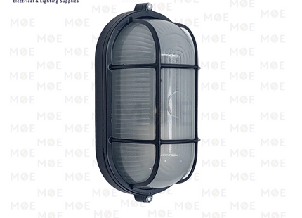 Waterproof Oval Bulkhead Lamp Wall Surface Light With Grid Small Size Black E27 | هيبلو حائط فارغ مطري مع شبك اسود حجم صغير
