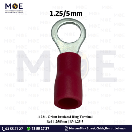 Orient Insulated Ring Terminal Red 1.25/5mm | RV1.25-5