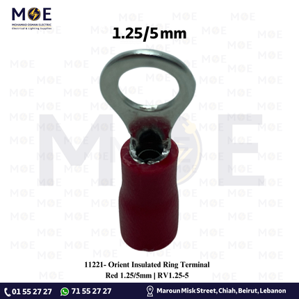 Orient Insulated Ring Terminal Red 1.25/5mm | RV1.25-5