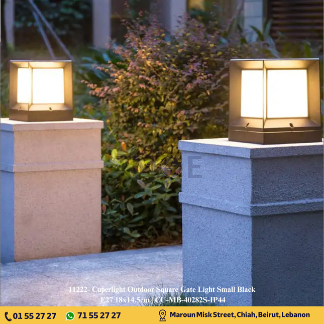 Cuperlight Outdoor Square Gate Light Small Black E27 18x14.5cm | CU-MB-40282S-IP44