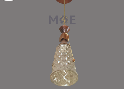 Amber Glass With Wood Detail cone Pendant Light E27 | 2664-1 | تنزيلة مفردة خشب زجاج عسلي