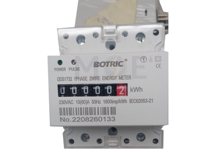 Botric Single Phase Energy Meter KwH 230V AC 50Hz 10-60A 4module | DDS1732 1P 4Mod | عداد كيلو وات سكة عريض واحد فاز