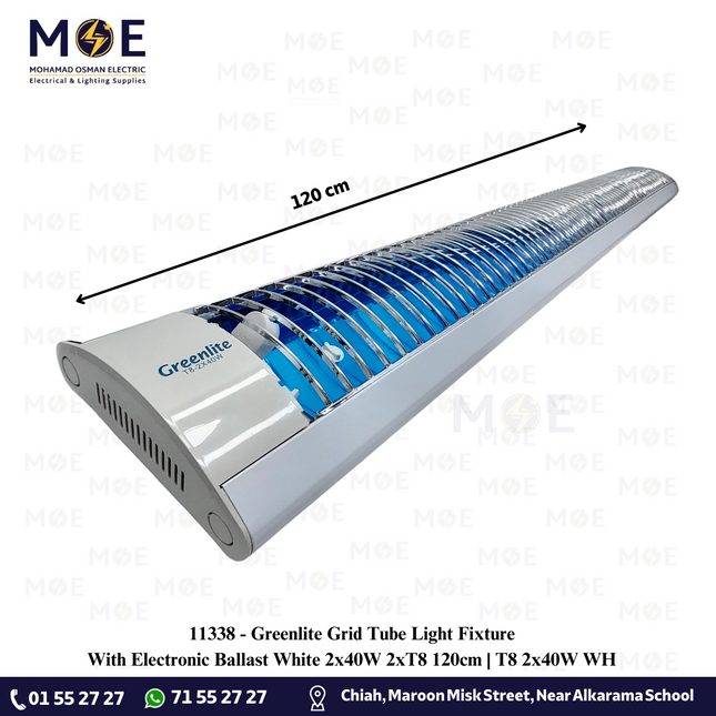 Greenlite Grid Tube Light Fixture With Electronic Ballast White 2x40W 2xT8 120cm | T8 2x40W WH