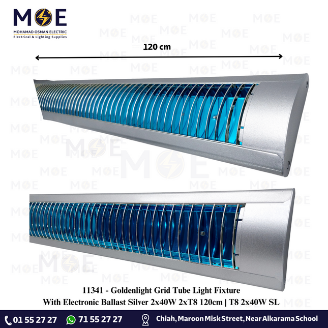 Goldenlight Grid Tube Light Fixture With Electronic Ballast Silver 2x40W 2xT8 120cm | T8 2x40W SL