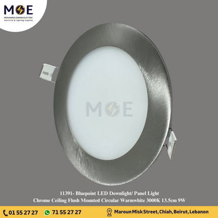 Bluepoint LED Downlight/ Panel Light Chrome Ceiling Flush Mounted Circular Warmwhite 3000K 13.5cm 9W