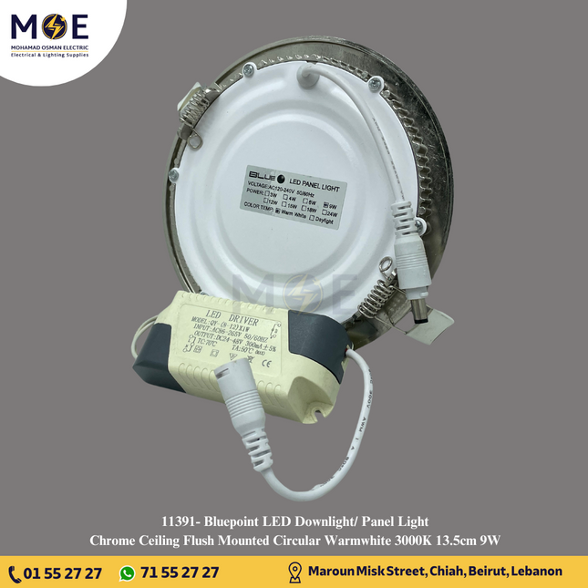 Bluepoint LED Downlight/ Panel Light Chrome Ceiling Flush Mounted Circular Warmwhite 3000K 13.5cm 9W