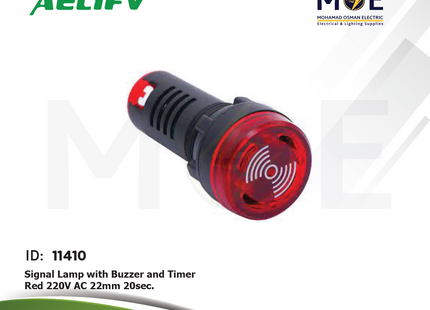 Aelifv Signal Lamp with Buzzer and Timer Red 220V AC 22mm 20sec. | AD22-22SM-Timer-RD | لمبة اشارة مع زمور و تايمر احمر