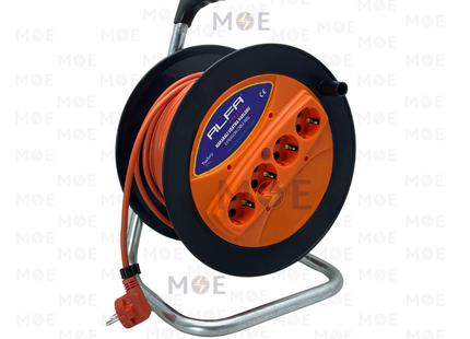Alfa Multiple Sockets Germany Cable Reel Black 4 Socket Schuko plug+Earth 35 meter| 50 101 035 | بكرة صناعية كادر بريز مربع شوكو مع شريط اسود