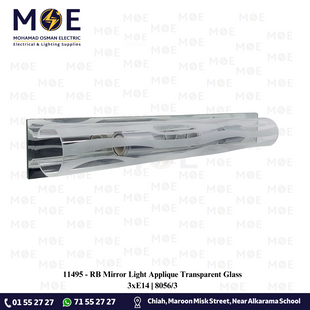 RB Mirror Light Applique Transparent Glass 3xE14 | 8056/3 | ابليك مغسلة ساندويش مراية شفاف موشح