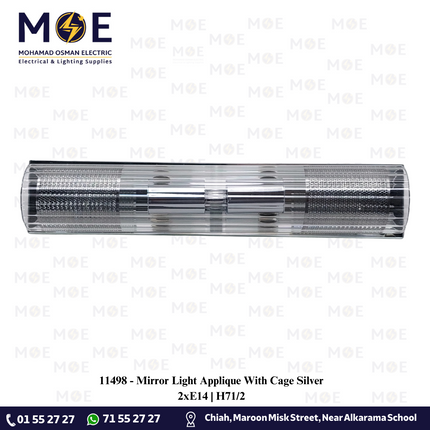 Mirror Light Applique With Cage Silver 2xE14 | H71/2