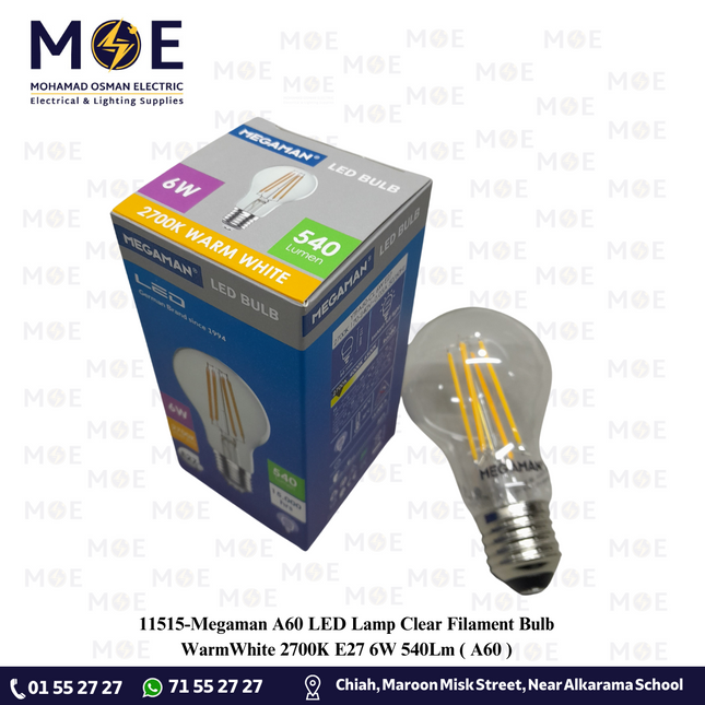 Megaman A60 LED Lamp Clear Filament Bulb WarmWhite 2700K E27 6W 540Lm | A60