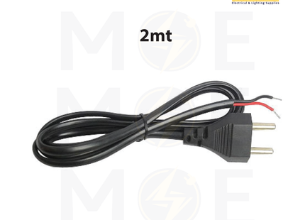 Flat 2Pin Power Cord With Open Ended Cable 2.5A 2mt | كابل كهرباء اسود مع فيش مبسط