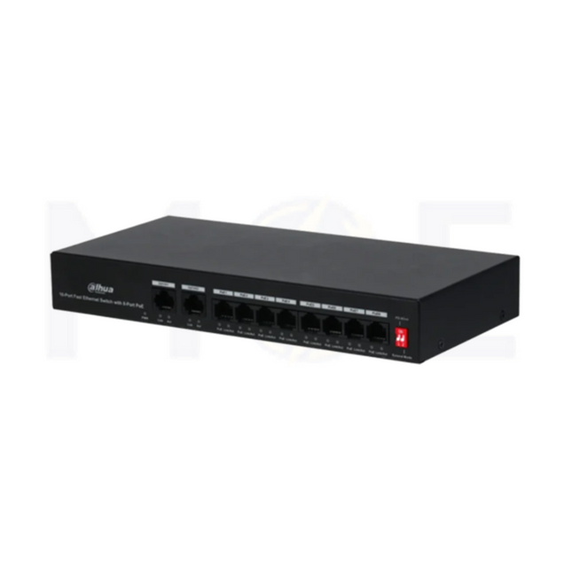 Dahua 10-Port Unmanaged Fast Ethernet Desktop Switch with 8-Port PoE for Surveillance Systems 65W | DH-PFS3010-8ET-65