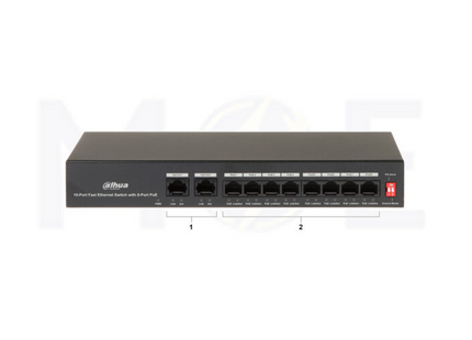 Dahua 10-Port Unmanaged Fast Ethernet Desktop Switch with 8-Port PoE for Surveillance Systems 65W | DH-PFS3010-8ET-65