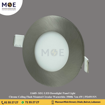 SEG LED Downlight/ Panel Light Chrome Ceiling Flush Mounted Circular Warmwhite 3500K 7cm 4W | PD4W/SN