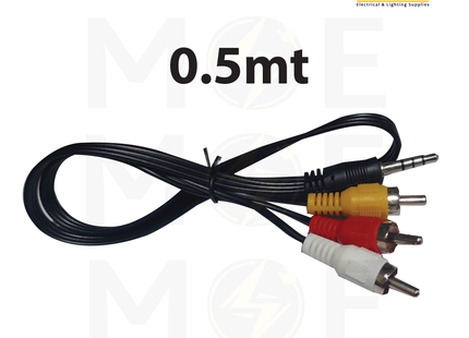 RCA Cable / Adapter | 3x RCA Male to 3.5mm AUX Male Cable / Adapter 0.5mt | وصلة