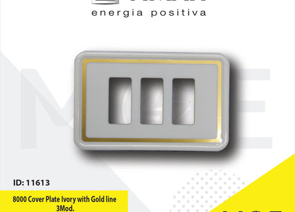 Cover for Vimar 8000 Cover Plate Ivory with Gold line 3module | بلاك بلاستيك عاجي مع شريط ذهبي